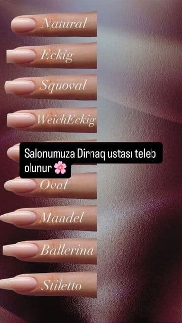 Dırnaq ustası tələb olunur, Yerin icarəsi, Materialların təqdim olunması lalafo.az -da Dırnaq ustası tələb olunur, Yerin icarəsi, Materialların təqdim olunması