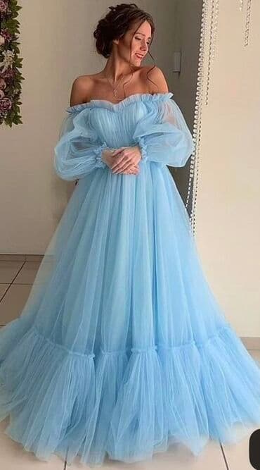 Mavi tül ziyafət geyimi - Rəng: Açıq mavi (pastel ton) - Parça lalafo.az -da Mavi tül ziyafət geyimi - Rəng: Açıq mavi (pastel ton) - Parça