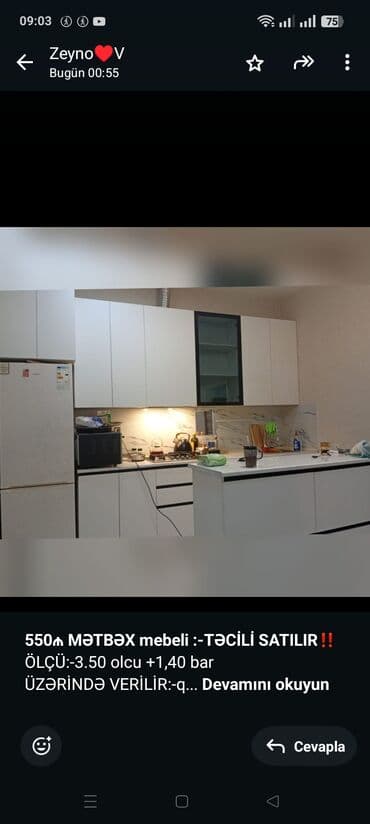*550₼ MƏTBƏX mebeli :-TƏCİLİ SATILIR*‼️ ÖLÇÜ:-3.50 olcu +1,40 bar lalafo.az -da *550₼ MƏTBƏX mebeli :-TƏCİLİ SATILIR*‼️ ÖLÇÜ:-3.50 olcu +1,40 bar