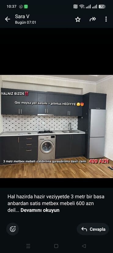 Hal hazirda hazir veziyyetde 3 metr bir basa anbardan satis metbex lalafo.az -da Hal hazirda hazir veziyyetde 3 metr bir basa anbardan satis metbex