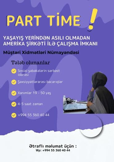 Satış məsləhətçisi tələb olunur, Yalnız qadınlar üçün, İstənilən yaş, Təcrübəsiz, Həftəlik ödəniş lalafo.az -da Satış məsləhətçisi tələb olunur, Yalnız qadınlar üçün, İstənilən yaş, Təcrübəsiz, Həftəlik ödəniş
