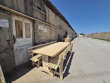 Taxta bağ-balkon dəsti – uzun masa və iki tərəfli skamya Ölçüsü:90sm lalafo.az -da Taxta bağ-balkon dəsti – uzun masa və iki tərəfli skamya Ölçüsü:90sm