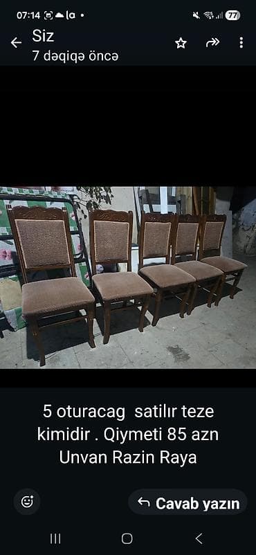Məhsul: 5 ədəd taxta karkaslı yemək otağı stulu dəsti - Material at lalafo.az Məhsul: 5 ədəd taxta karkaslı yemək otağı stulu dəsti - Material