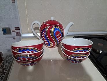Чайный набор, цвет - Красный, Фарфор, 6 персон at lalafo.az Чайный набор, цвет - Красный, Фарфор, 6 персон