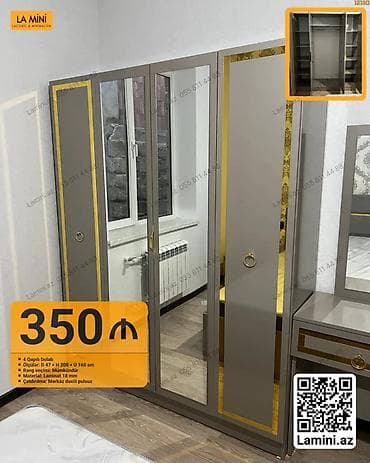 4 двери, С зеркалом, Серый, Другой материал, Распашной, Прямой шкаф at lalafo.az 4 двери, С зеркалом, Серый, Другой материал, Распашной, Прямой шкаф