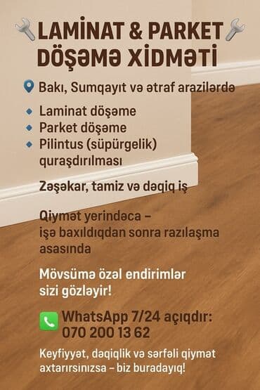 ⸻ 🛠 LAMİNAT & PARKET DÖŞƏMƏ XİDMƏTİ 🛠 📍 Bakı, Sumqayıt və ətraf lalafo.az -da ⸻ 🛠 LAMİNAT & PARKET DÖŞƏMƏ XİDMƏTİ 🛠 📍 Bakı, Sumqayıt və ətraf