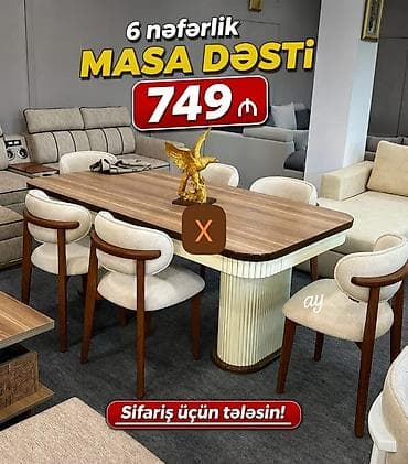 6 nəfərlik masa dəsti - Dəst: 1 ədəd yemək masası + 6 ədəd stul - lalafo.az -da 6 nəfərlik masa dəsti - Dəst: 1 ədəd yemək masası + 6 ədəd stul -