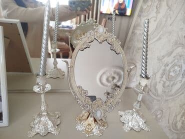 Настольные наборы: Klassik üslubda dekorativ dəst: - 1 ədəd oval stolüstü güzgü – bəzəkli at lalafo.az — 2 Настольные наборы: Klassik üslubda dekorativ dəst: - 1 ədəd oval stolüstü güzgü – bəzəkli — 2