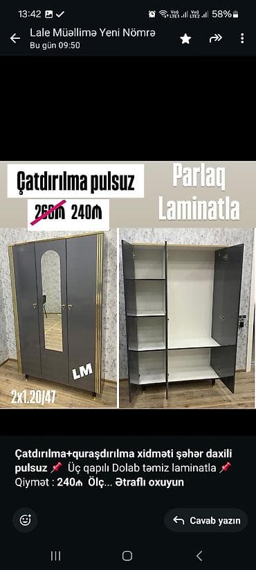 Düz dolab, Yataq otağı üçün, Açılan, Quraşdırıla bilən, 3 qapılı lalafo.az -da Düz dolab, Yataq otağı üçün, Açılan, Quraşdırıla bilən, 3 qapılı