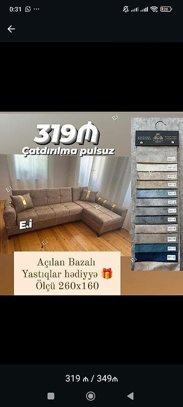 Açılan, bazalı künc divan - Ölçü: 260 x 160 sm - Açılan mexanizm lalafo.az -da Açılan, bazalı künc divan - Ölçü: 260 x 160 sm - Açılan mexanizm
