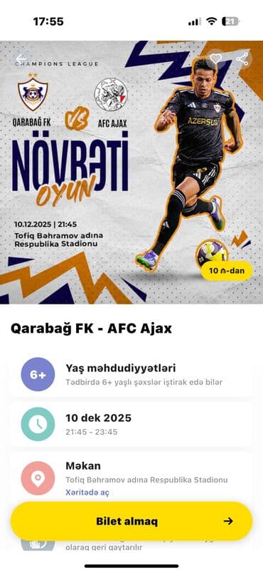 Qarabag oyununa 1 eded bilet var 13 cu sira.10 sektor.qiymeti 35 lalafo.az -da Qarabag oyununa 1 eded bilet var 13 cu sira.10 sektor.qiymeti 35