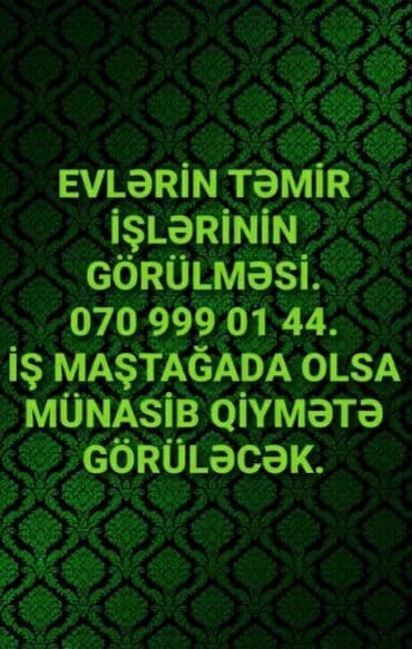 EVLƏRİN TƏMİR İŞLƏRİNİN GÖRÜLMƏSİ. ANCAQ EV SAHİBLƏRİ ÜÇÜN İŞLƏYİRƏM lalafo.az -da EVLƏRİN TƏMİR İŞLƏRİNİN GÖRÜLMƏSİ. ANCAQ EV SAHİBLƏRİ ÜÇÜN İŞLƏYİRƏM