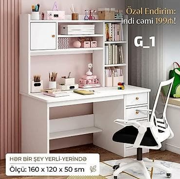Uşaq/iş otağı üçün funksional yazı masası və üst rəf modulu (model lalafo.az -da Uşaq/iş otağı üçün funksional yazı masası və üst rəf modulu (model