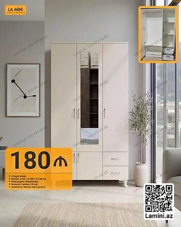 3 qapılı, Güzgülü, Bej, Digər material, Açılan, Düz dolab lalafo.az -da 3 qapılı, Güzgülü, Bej, Digər material, Açılan, Düz dolab