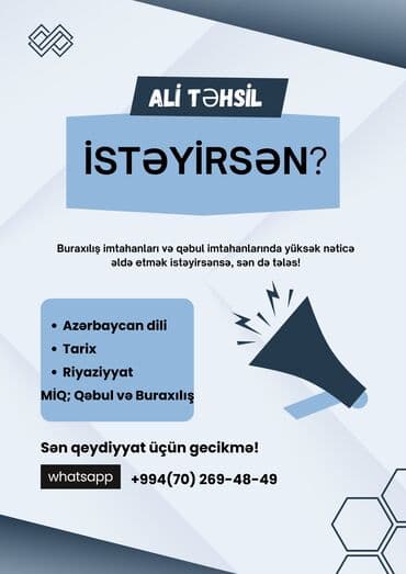 Repetitor, Riyaziyyat, Azərbaycan dili, Abituriyent hazırlığı lalafo.az -da Repetitor, Riyaziyyat, Azərbaycan dili, Abituriyent hazırlığı