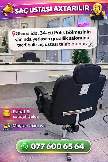 Qadın saç ustası tələb olunur, Yerin icarəsi, 1-2 illik təcrübə lalafo.az -da Qadın saç ustası tələb olunur, Yerin icarəsi, 1-2 illik təcrübə