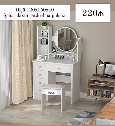 Ağ rəngdə makiyaj masası və güzgü dəsti - Ölçü: 120 × 150 × 40 sm - lalafo.az -da Ağ rəngdə makiyaj masası və güzgü dəsti - Ölçü: 120 × 150 × 40 sm -