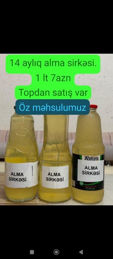 Məhsul: 14 aylıq alma sirkəsi • Həcm: 1 litr şüşələr • Qiymət: 7 lalafo.az -da Məhsul: 14 aylıq alma sirkəsi • Həcm: 1 litr şüşələr • Qiymət: 7