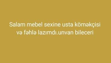 Mebel sexinə usta köməkçisi və fəhlə tələb olunur. Ünvan: Biləcəri lalafo.az -da Mebel sexinə usta köməkçisi və fəhlə tələb olunur. Ünvan: Biləcəri