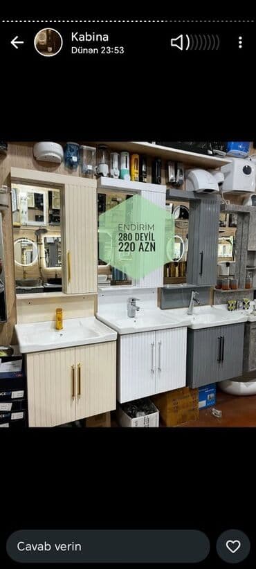 Hamam üçün lavabo mebeli dəsti - Üst hissə: güzgülü şkaf və yan lalafo.az -da Hamam üçün lavabo mebeli dəsti - Üst hissə: güzgülü şkaf və yan