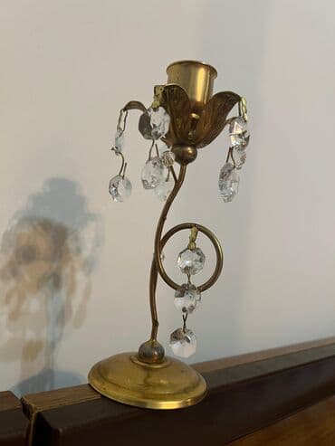 Bürünc şamdan – kristal asma bəzəklərlə - Material: bürünc korpus lalafo.az -da Bürünc şamdan – kristal asma bəzəklərlə - Material: bürünc korpus