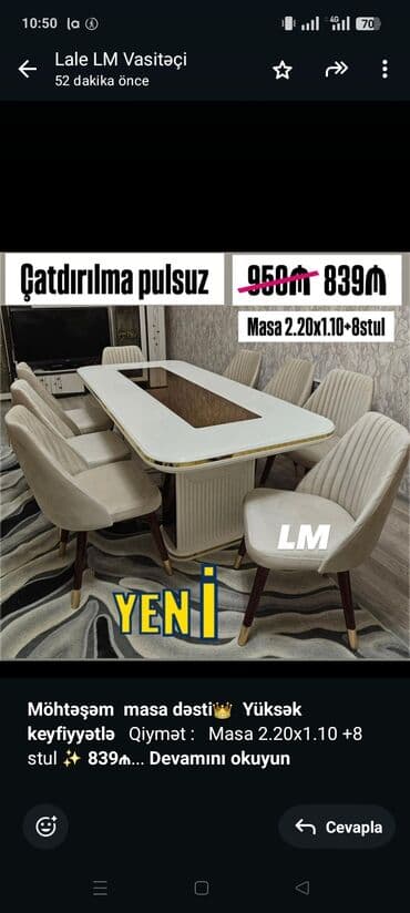 *Möhtəşəm masa dəsti*👑 *Yüksək keyfiyyətlə* Qiymət : Masa lalafo.az -da *Möhtəşəm masa dəsti*👑 *Yüksək keyfiyyətlə* Qiymət : Masa