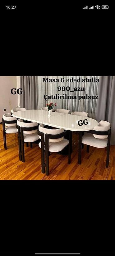 Новый, Овальный стол, 6 стульев at lalafo.az Новый, Овальный стол, 6 стульев