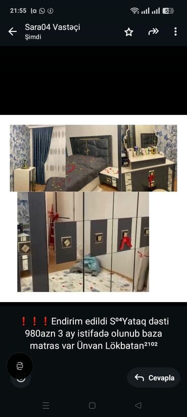 ❗❗❗Endirim edildi S⁰⁴Yataq dəsti 980azn 3 ay istifadə olunub baza lalafo.az -da ❗❗❗Endirim edildi S⁰⁴Yataq dəsti 980azn 3 ay istifadə olunub baza