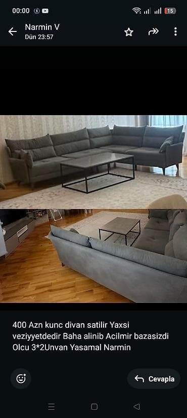 400 Azn kunc divan satilir Yaxsi veziyyetdedir Baha alinib Acilmir lalafo.az -da 400 Azn kunc divan satilir Yaxsi veziyyetdedir Baha alinib Acilmir