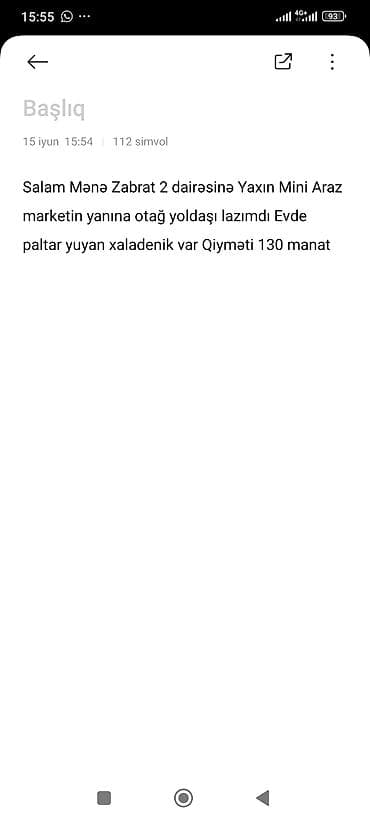 Zabrat 2 dairəsinə, Mini Araz Marketin yaxınlığına otaq yoldaşı lalafo.az -da Zabrat 2 dairəsinə, Mini Araz Marketin yaxınlığına otaq yoldaşı
