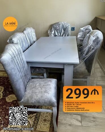 Qonaq otağı üçün, Açılan, Dördbucaq masa, 6 stul lalafo.az -da Qonaq otağı üçün, Açılan, Dördbucaq masa, 6 stul