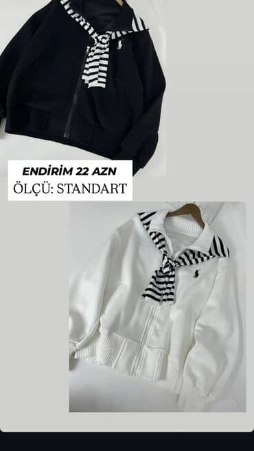 Zolaqlı şərf detallı kapüşonsuz jaket - Rənglər: qara və ağ - Ön lalafo.az -da Zolaqlı şərf detallı kapüşonsuz jaket - Rənglər: qara və ağ - Ön