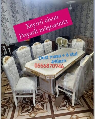 Qonaq otağı üçün, Yeni, Açılmayan, Dördbucaq masa, 6 stul lalafo.az -da Qonaq otağı üçün, Yeni, Açılmayan, Dördbucaq masa, 6 stul