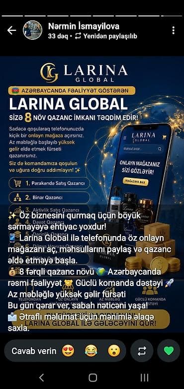 Larina Global – onlayn mağaza platforması - Telefonda öz kiçik onlayn at lalafo.az Larina Global – onlayn mağaza platforması - Telefonda öz kiçik onlayn