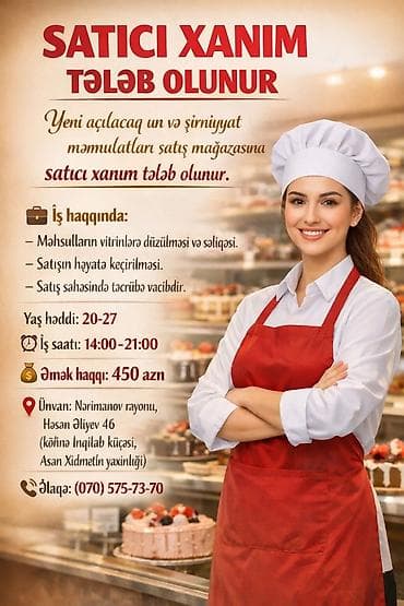 Satış məsləhətçisi tələb olunur, Yalnız qadınlar üçün, 1-2 illik təcrübə, Aylıq ödəniş lalafo.az -da Satış məsləhətçisi tələb olunur, Yalnız qadınlar üçün, 1-2 illik təcrübə, Aylıq ödəniş