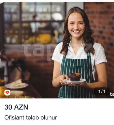 Ofisiant tələb olunur, Gündəlik ödəniş, 18-29 yaş, 1-2 illik təcrübə lalafo.az -da Ofisiant tələb olunur, Gündəlik ödəniş, 18-29 yaş, 1-2 illik təcrübə