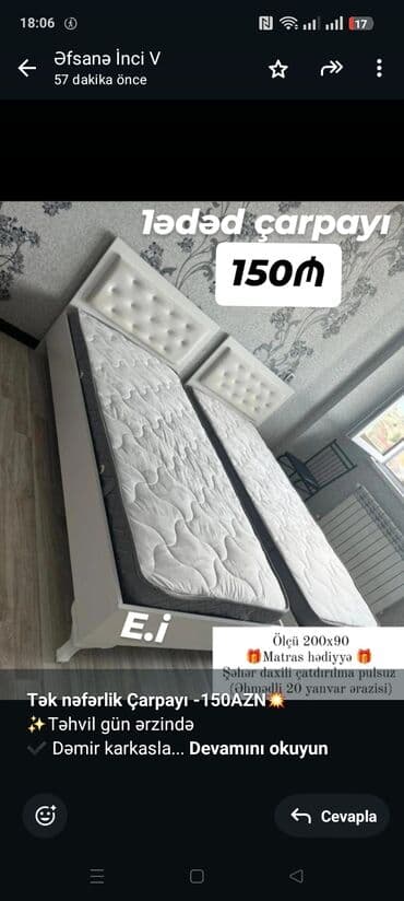 *Tək nəfərlik Çarpayı -150AZN💥* ✨Təhvil gün ərzində ✔️ Dəmir karkasla lalafo.az -da *Tək nəfərlik Çarpayı -150AZN💥* ✨Təhvil gün ərzində ✔️ Dəmir karkasla