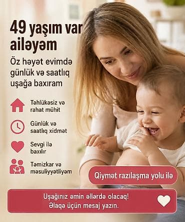 Uşaq baxımı xidməti – 49 yaşlı, ailəli dayə – Öz həyət evimdə lalafo.az -da Uşaq baxımı xidməti – 49 yaşlı, ailəli dayə – Öz həyət evimdə
