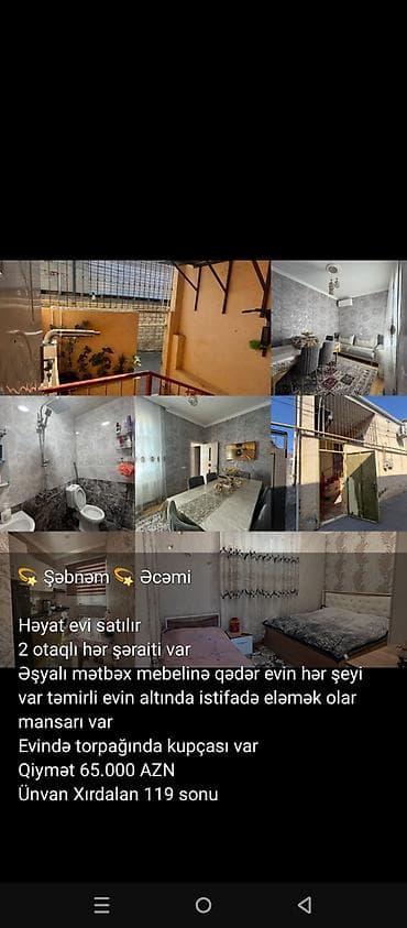 💫 Şəbnəm 💫 Əcəmi Həyat evi satılır 2 otaqlı hər şəraiti var Əşyalı lalafo.az -da 💫 Şəbnəm 💫 Əcəmi Həyat evi satılır 2 otaqlı hər şəraiti var Əşyalı