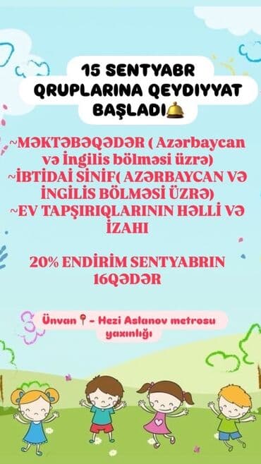 mektebeqeder hazirliq kurslari: Məktəbəqədər və ibtidai sinif hazırlığı, Azərbaycan dili, Qrup lalafo.az -da — 3 mektebeqeder hazirliq kurslari: Məktəbəqədər və ibtidai sinif hazırlığı, Azərbaycan dili, Qrup — 3