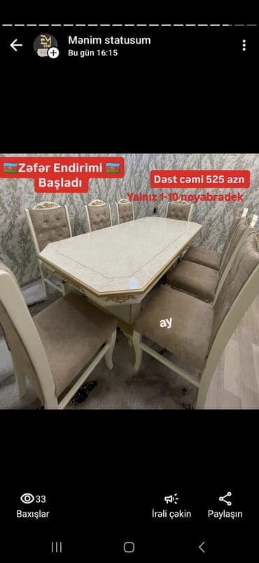 Qonaq otağı üçün, Açılmayan, Dördbucaq masa, 8 stul lalafo.az -da Qonaq otağı üçün, Açılmayan, Dördbucaq masa, 8 stul