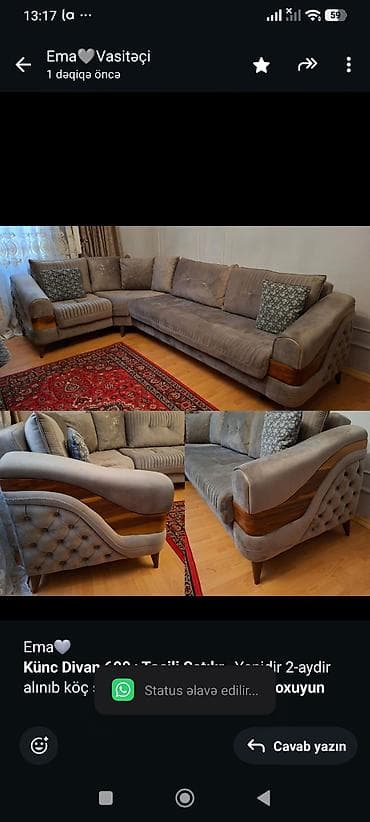 Ema🩶 *Künc Divan 600₼Təcili Satılır* _Yenidir 2-aydir alınıb köç lalafo.az -da Ema🩶 *Künc Divan 600₼Təcili Satılır* _Yenidir 2-aydir alınıb köç