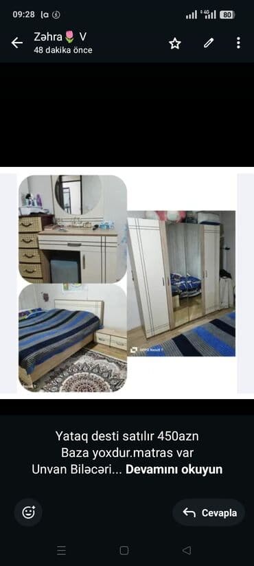 Yataq desti satılır 450azn Baza yoxdur.matras var Unvan Biləcəri lalafo.az -da Yataq desti satılır 450azn Baza yoxdur.matras var Unvan Biləcəri