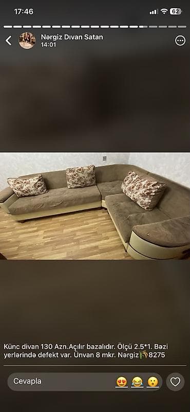 Künc divan – açılan və bazalı model. - Ölçü: 2.5 × 1 m - Künc forması lalafo.az -da Künc divan – açılan və bazalı model. - Ölçü: 2.5 × 1 m - Künc forması