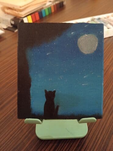 Mini tablo – “Ay işığında pişik silueti” - Texnika: yağlı boya - lalafo.az -da Mini tablo – “Ay işığında pişik silueti” - Texnika: yağlı boya -