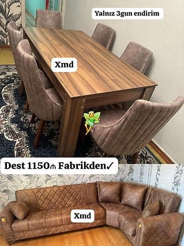 Mebel dəsti – fabrikdən - Yemək masası və 6 ədəd yumşaq oturacaqlı lalafo.az -da Mebel dəsti – fabrikdən - Yemək masası və 6 ədəd yumşaq oturacaqlı