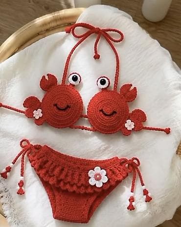 Пляжная одежда: Uşaq üçün əl işi toxunma bikini dəsti - Dizayn: Dəniz mövzulu 2 parça at lalafo.az — 2 Пляжная одежда: Uşaq üçün əl işi toxunma bikini dəsti - Dizayn: Dəniz mövzulu 2 parça — 2