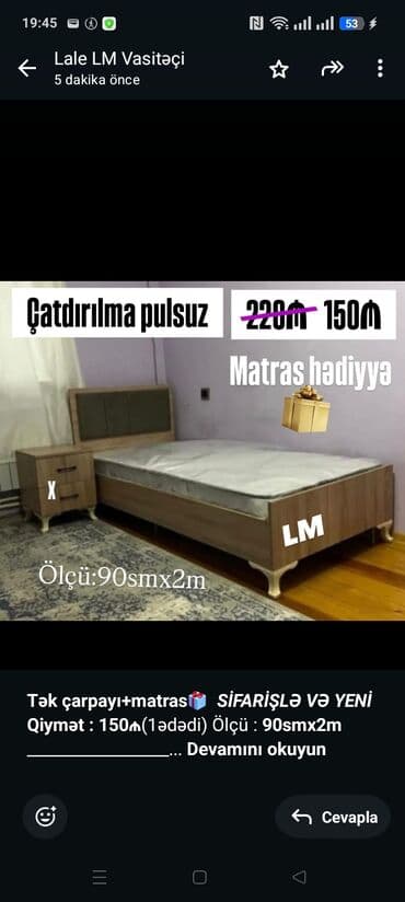 Təknəfərlik çarpayı lalafo.az -da Təknəfərlik çarpayı