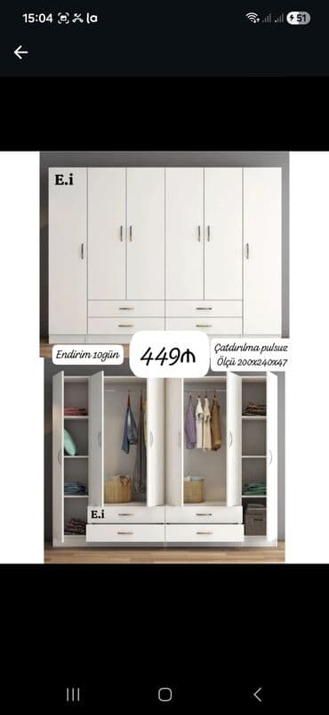 Açılan, 6 qapı Düz dolab, Qarderob, paltar dolabı lalafo.az -da Açılan, 6 qapı Düz dolab, Qarderob, paltar dolabı