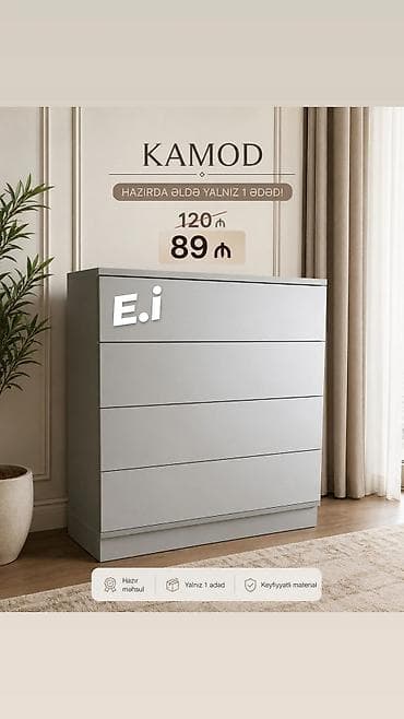 Kamod – müasir minimal dizayn - Rəng: açıq boz - 4 geniş çekmece lalafo.az -da Kamod – müasir minimal dizayn - Rəng: açıq boz - 4 geniş çekmece